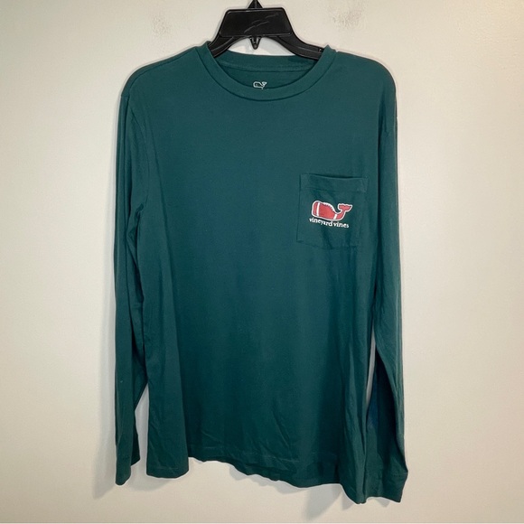 Vineyard Vines Men’s Long Sleeve Tee Football whale Green Size M - Picture 2 of 5